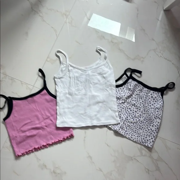 Brandy Melville Set of Three Tank Tops - Pink, White, and Patterned - Picture 2 of 2